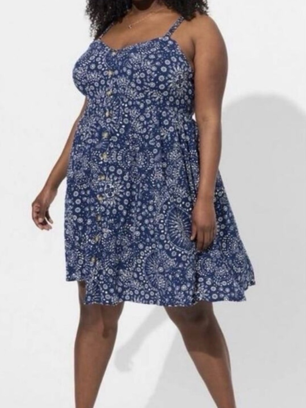 Torrid Navy Blue Printed Button-Front Mini Dress - torrid size 2 or 18/20